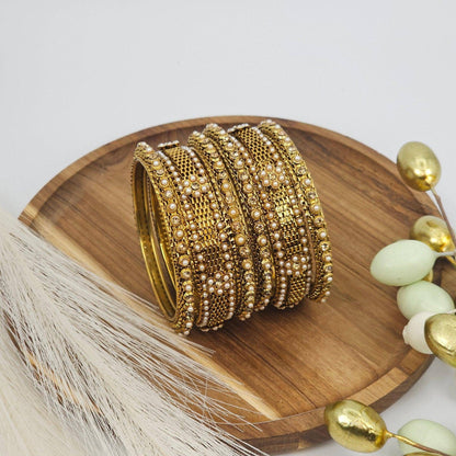 Set of 6 Pcs Gold Metal bangle set - Fancy Fab Jewels