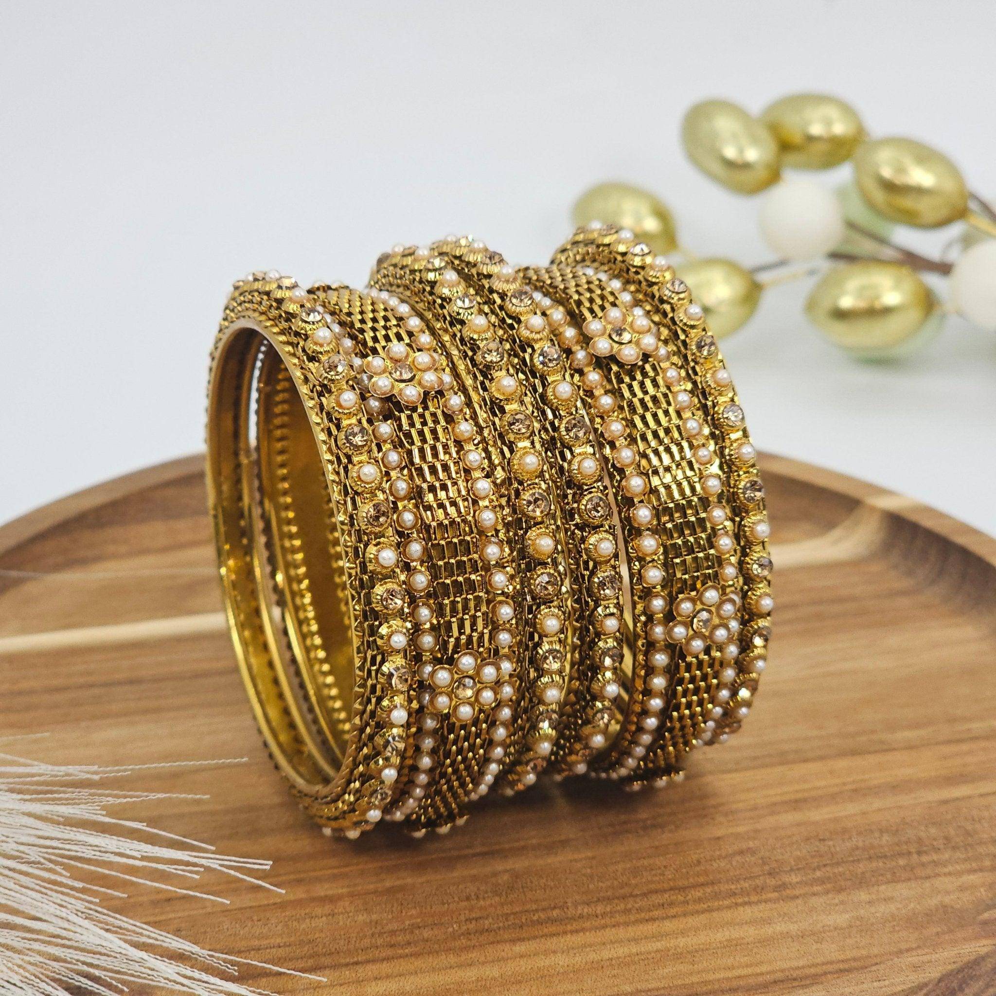 Set of 6 Pcs Gold Metal bangle set - Fancy Fab Jewels