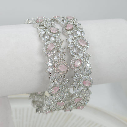 Silver Pink A D Bangles - Fancy Fab Jewels