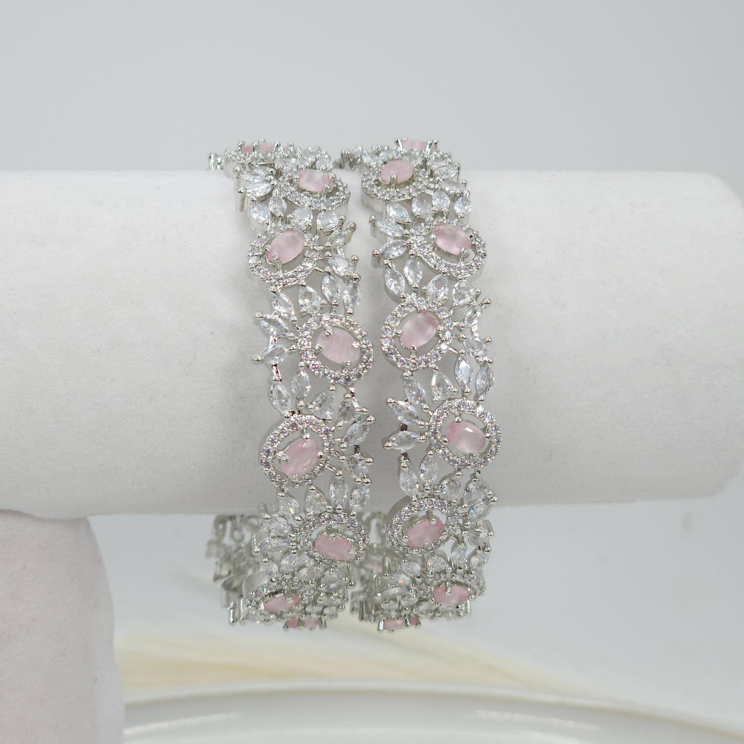 Silver Pink A D Bangles - Fancy Fab Jewels