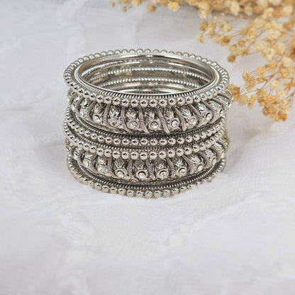 Set of 6 Antique Gold & Silver Polki Indian Bangles - Fancy Fab Jewels