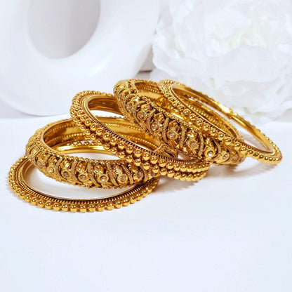 Set of 6 Antique Gold & Silver Polki Indian Bangles - Fancy Fab Jewels