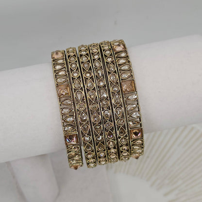 Sonia Antique Gold Polki Bangles - Set of 6 - Fancy Fab Jewels