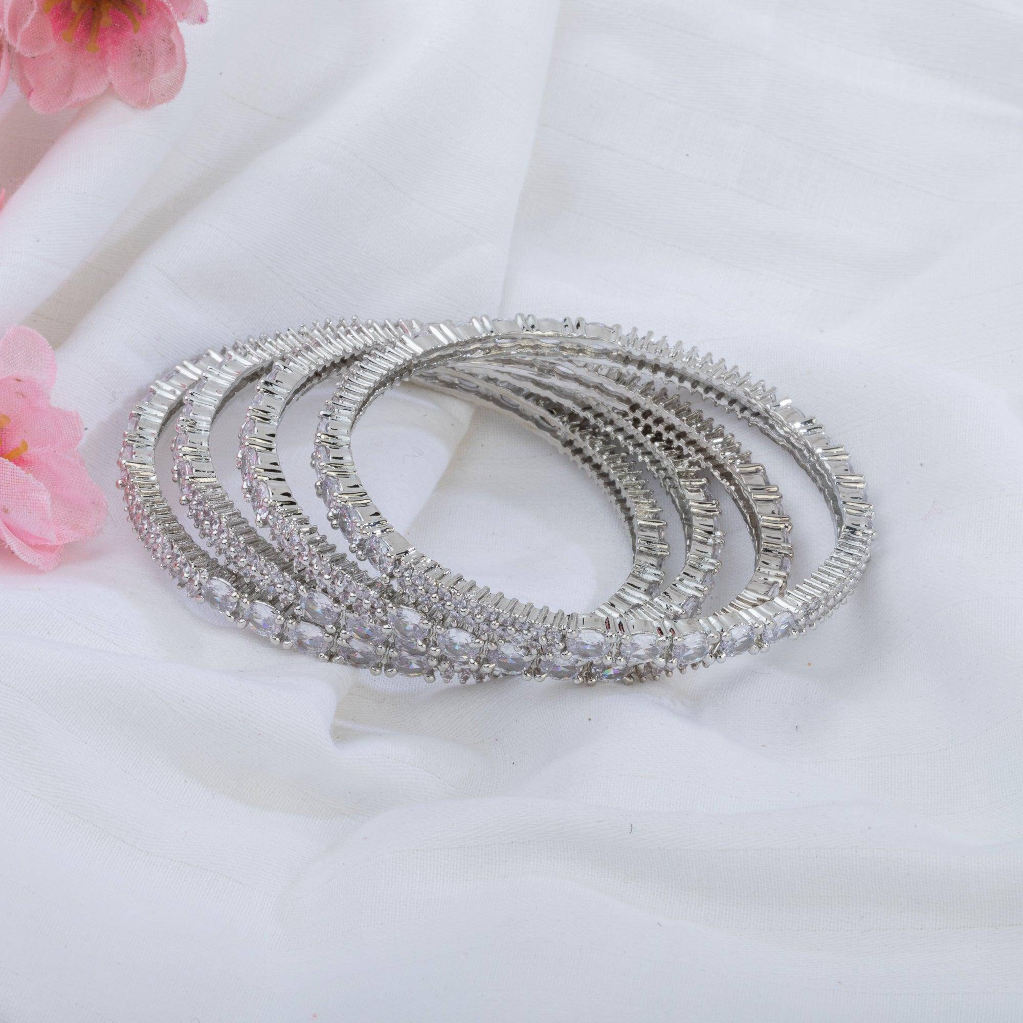 4 Pcs Bangles set - full silver - Fancy Fab Jewels