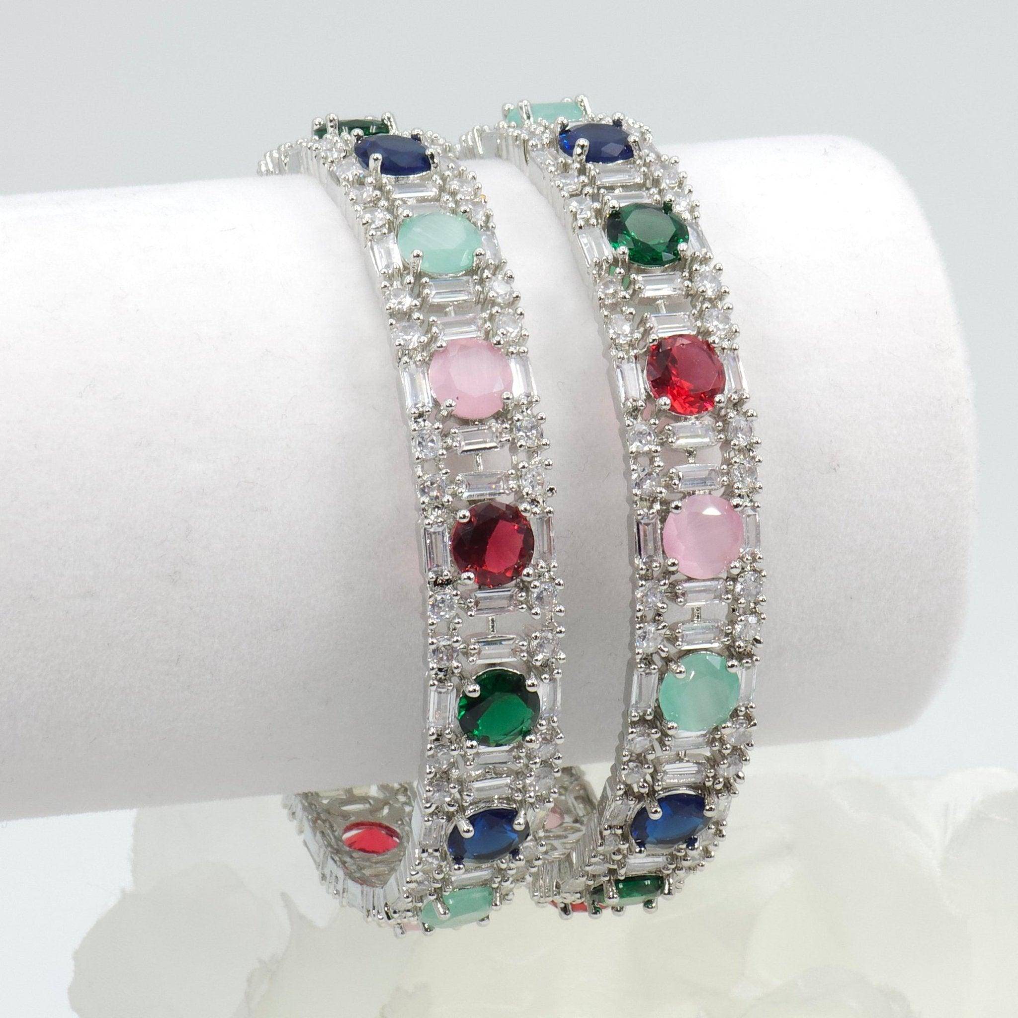 American Diamond Silver Multicolour Bangle Set - Fancy Fab Jewels