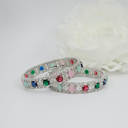 American Diamond Silver Multicolour Bangle Set - Fancy Fab Jewels