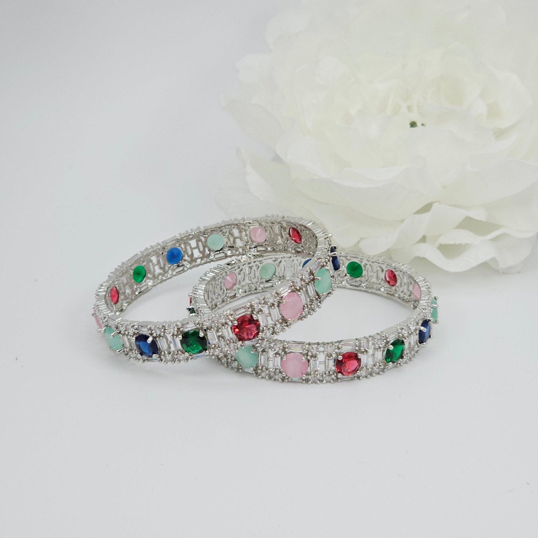 American Diamond Silver Multicolour Bangle Set - Fancy Fab Jewels