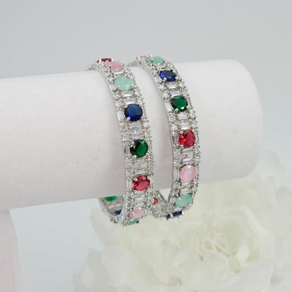 American Diamond Silver Multicolour Bangle Set - Fancy Fab Jewels