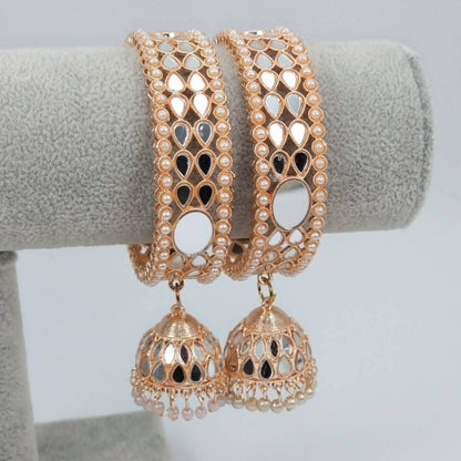 Angela Rose Gold Mirror Jhumka Bangles - Fancy Fab Jewels