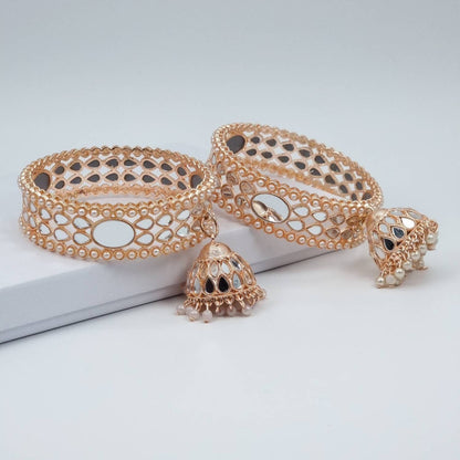 Angela Rose Gold Mirror Jhumka Bangles - Fancy Fab Jewels