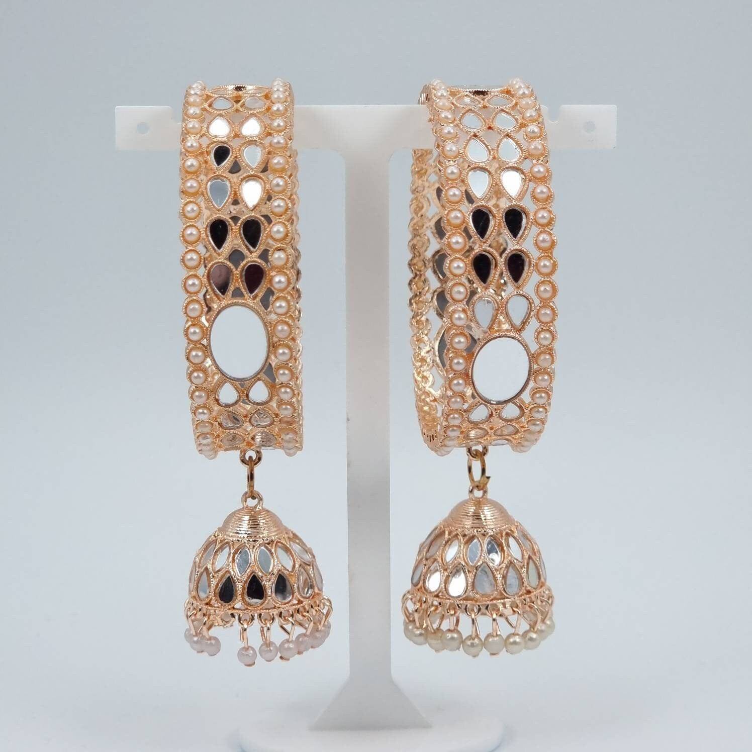 Angela Rose Gold Mirror Jhumka Bangles - Fancy Fab Jewels