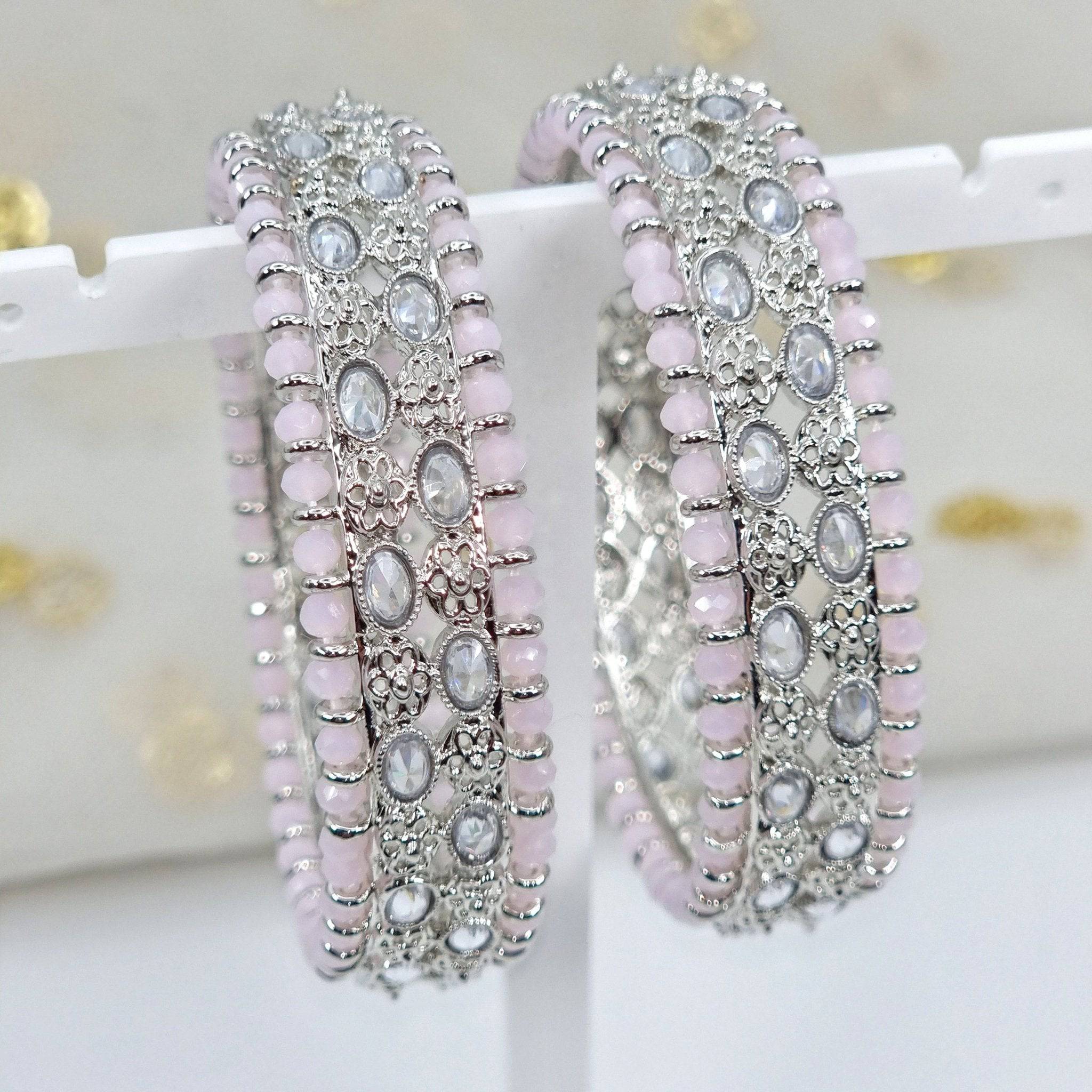 DANIAA- Pair of Silver Pink Polki Kangan - Fancy Fab Jewels