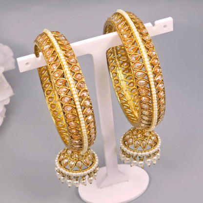 Mehar Antique Gold Polki Jhumka Bangles - Fancy Fab Jewels