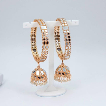 Minahil Rose Gold Mirror Jhumka Bangles - Fancy Fab Jewels