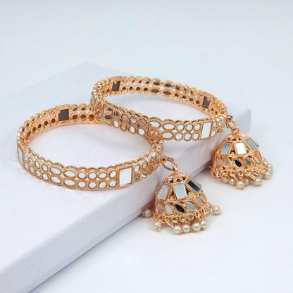 Minahil Rose Gold Mirror Jhumka Bangles - Fancy Fab Jewels