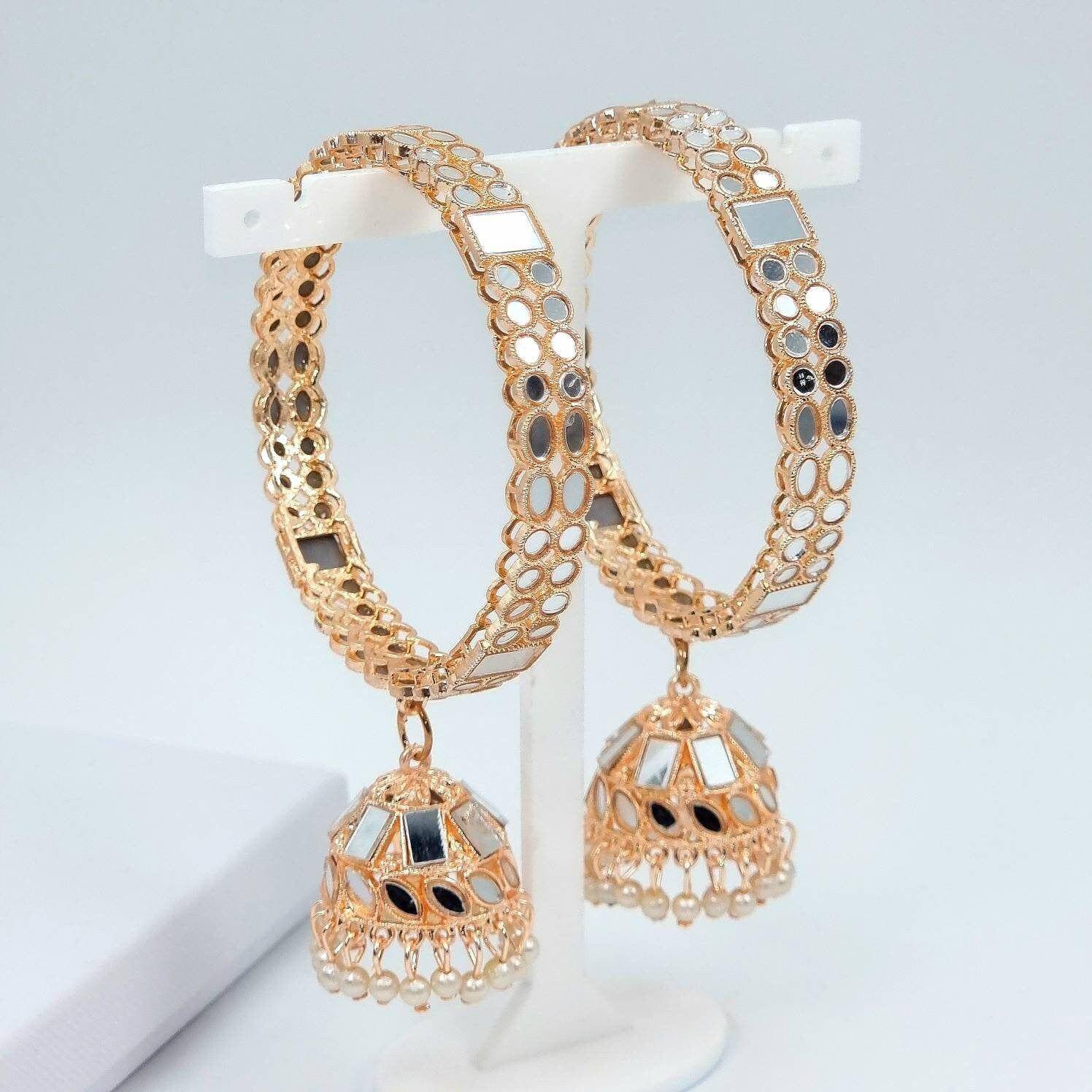 Minahil Rose Gold Mirror Jhumka Bangles - Fancy Fab Jewels