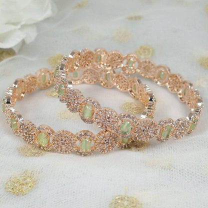 Pair of Rose Gold Bangles - Mint Green - Fancy Fab Jewels