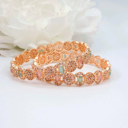 Pair of Rose Gold Bangles - Mint Pink - Fancy Fab Jewels