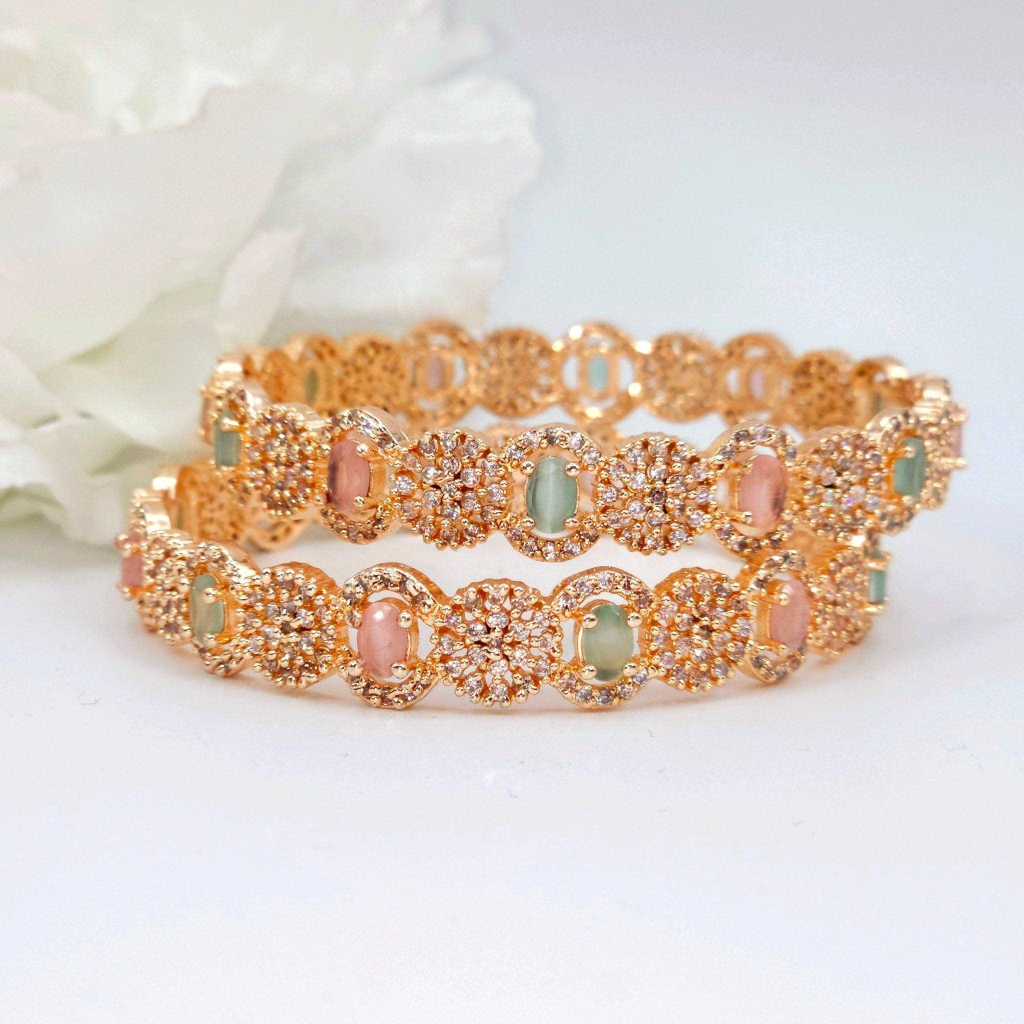 Pair of Rose Gold Bangles - Mint Pink - Fancy Fab Jewels