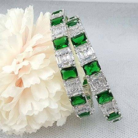 Pair Of Silver Green American Diamond Bangles - Fancy Fab Jewels