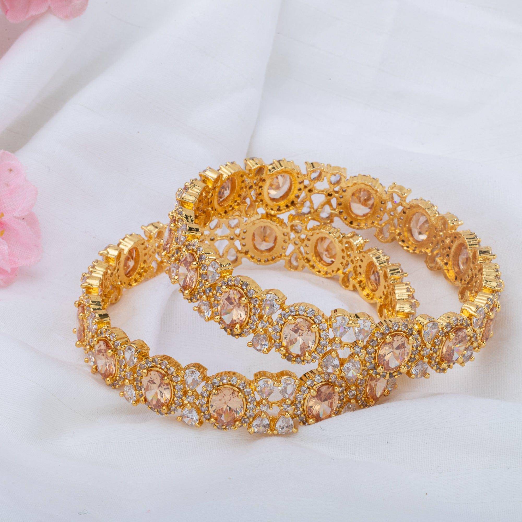 Priti- Gold Plated American Diamond CZ Bangle Set - Fancy Fab Jewels