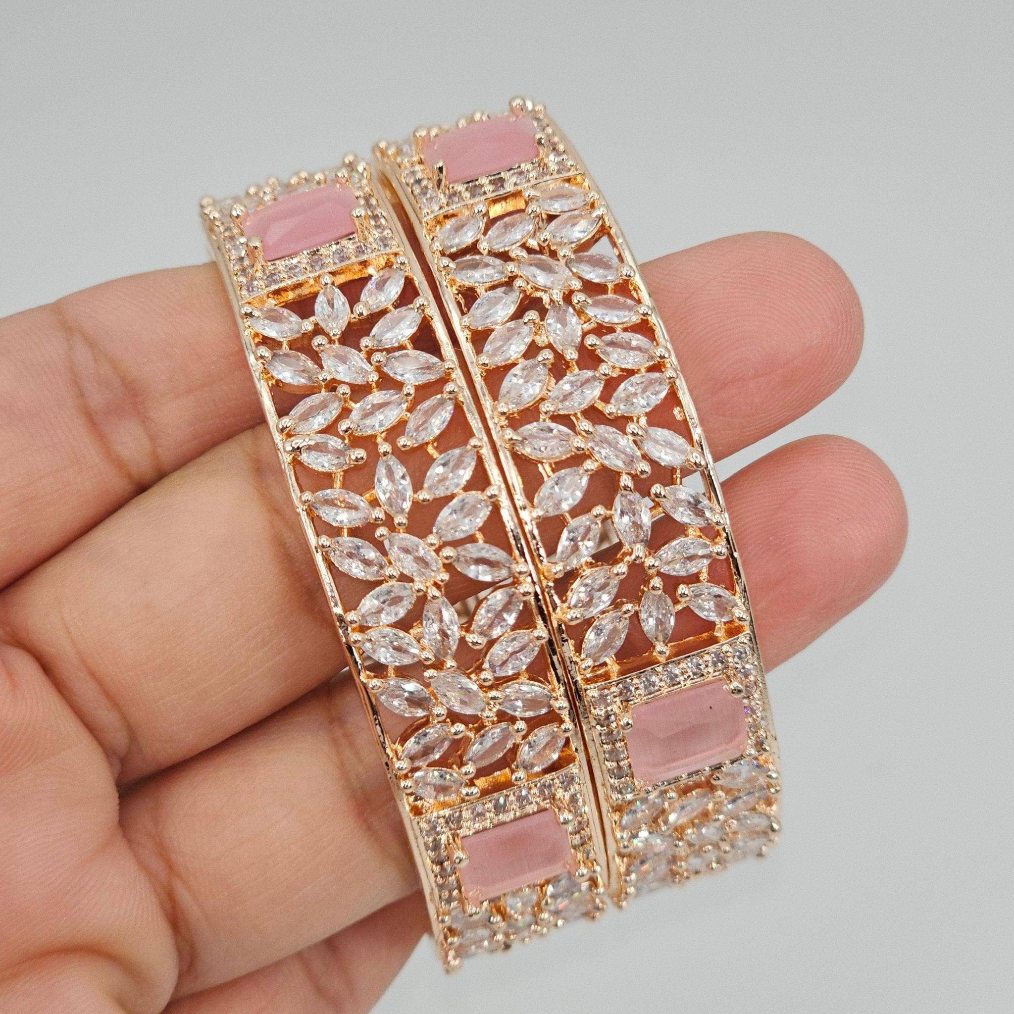 Rose Gold Pink Chunky Kangan Bangle Set - Fancy Fab Jewels