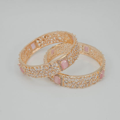 Rose Gold Pink Chunky Kangan Bangle Set - Fancy Fab Jewels