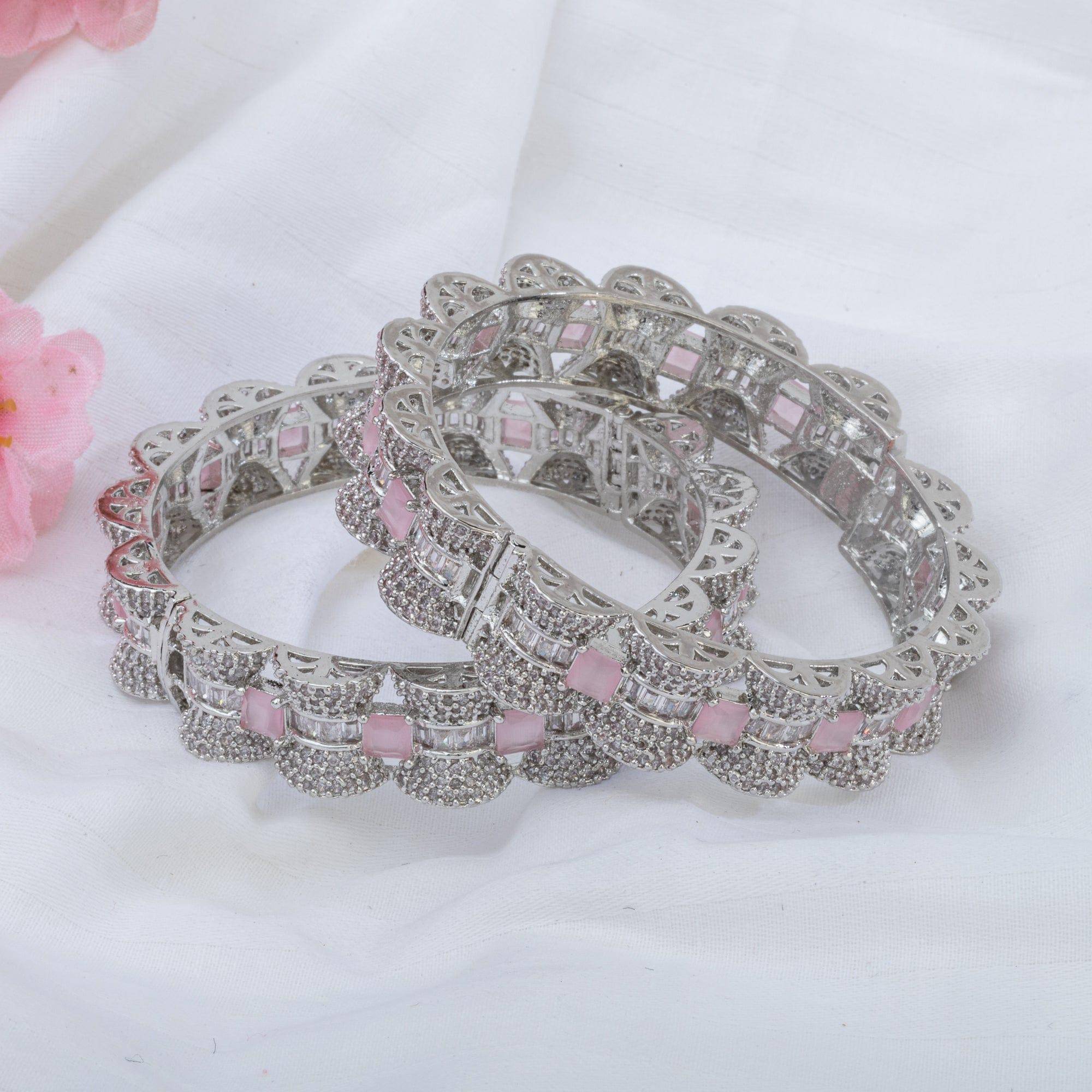 Selma - Openable Silver Pink Bangles - Fancy Fab Jewels