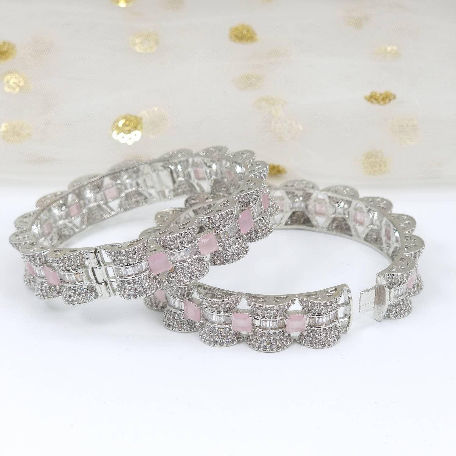 Selma - Openable Silver Pink Bangles - Fancy Fab Jewels