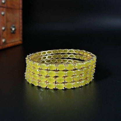 Zunia - Yellow Faux Stones Indian Asian Bangle Set - Fancy Fab Jewels