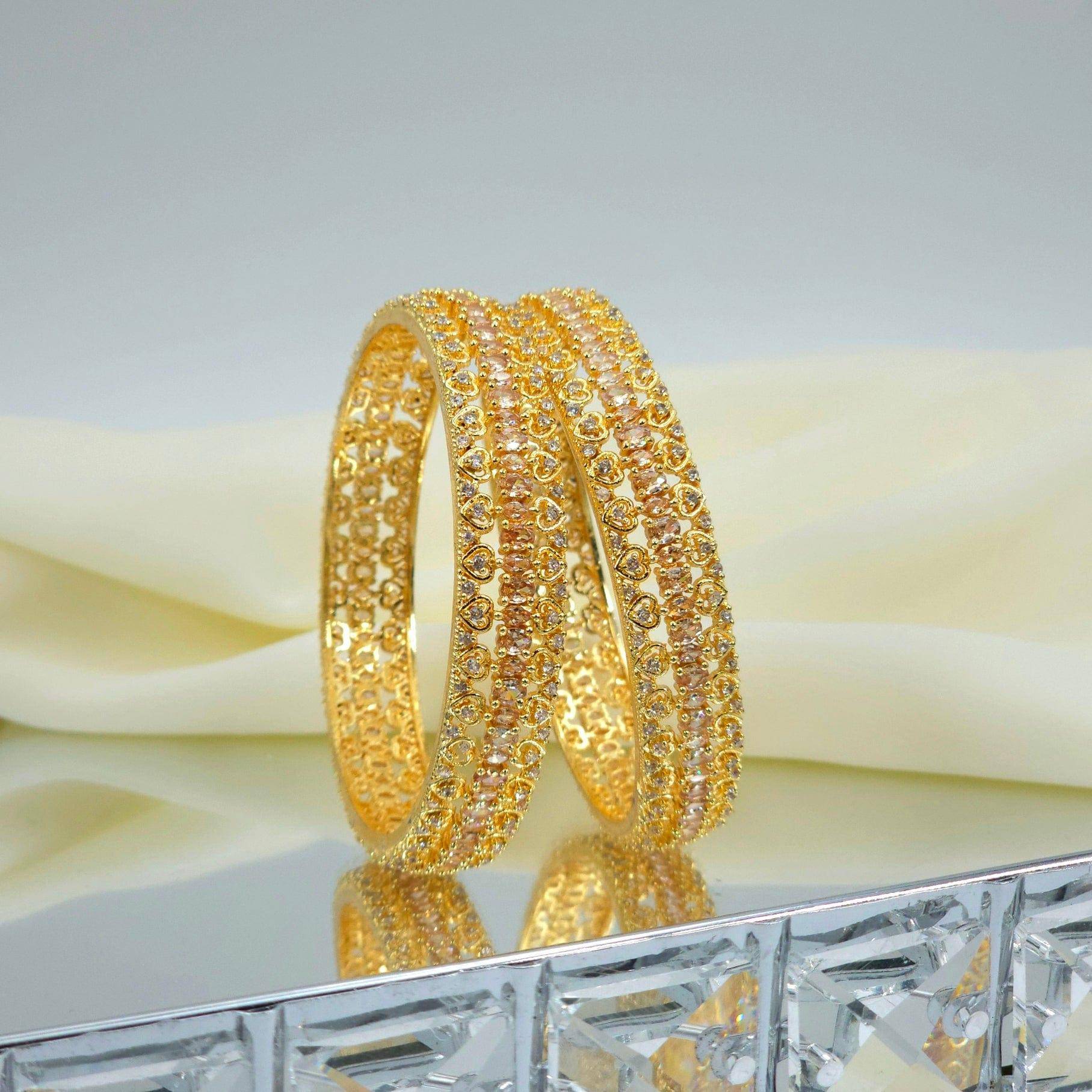 Kanak- Gold Plated American Diamond CZ Bangle Set - Fancy Fab Jewels