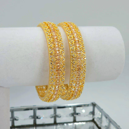 Kanak- Gold Plated American Diamond CZ Bangle Set - Fancy Fab Jewels