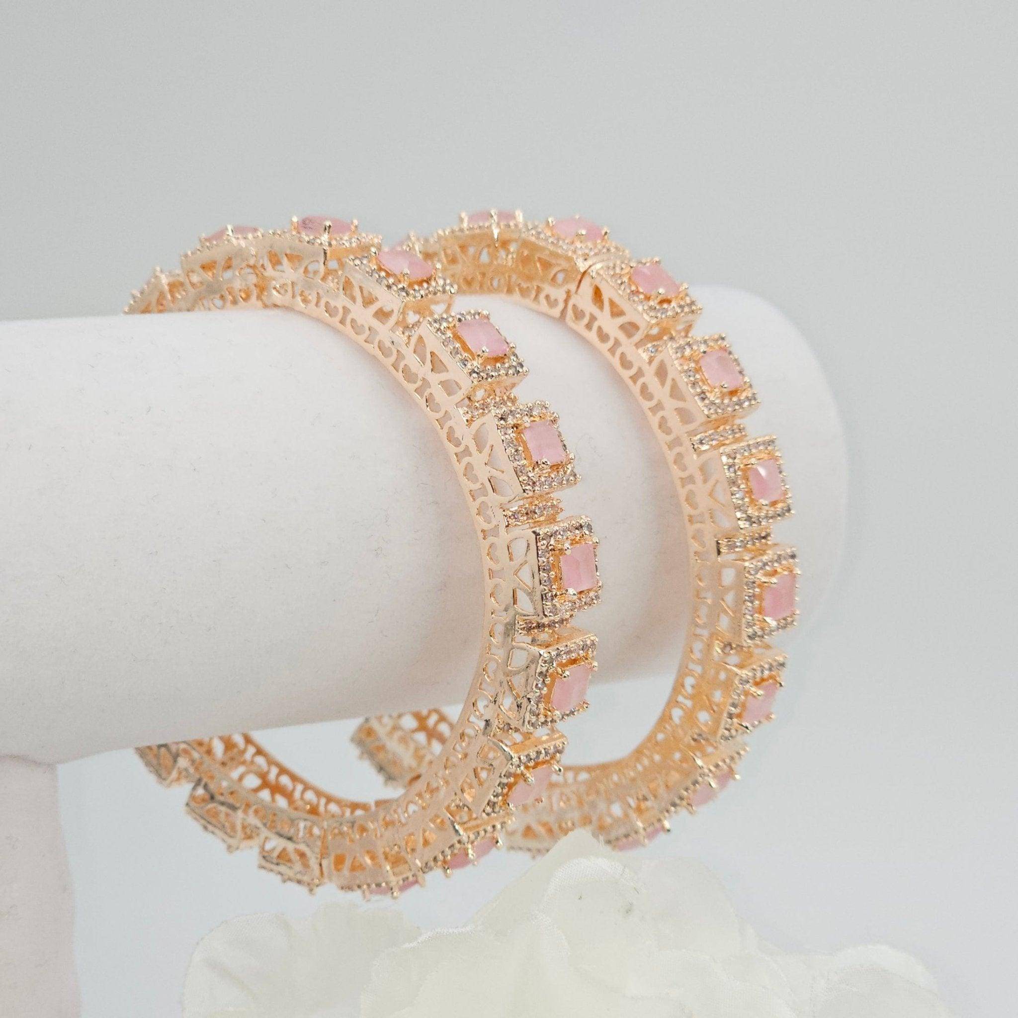 Pair of Pink Rose Gold Bangle Set - Fancy Fab Jewels