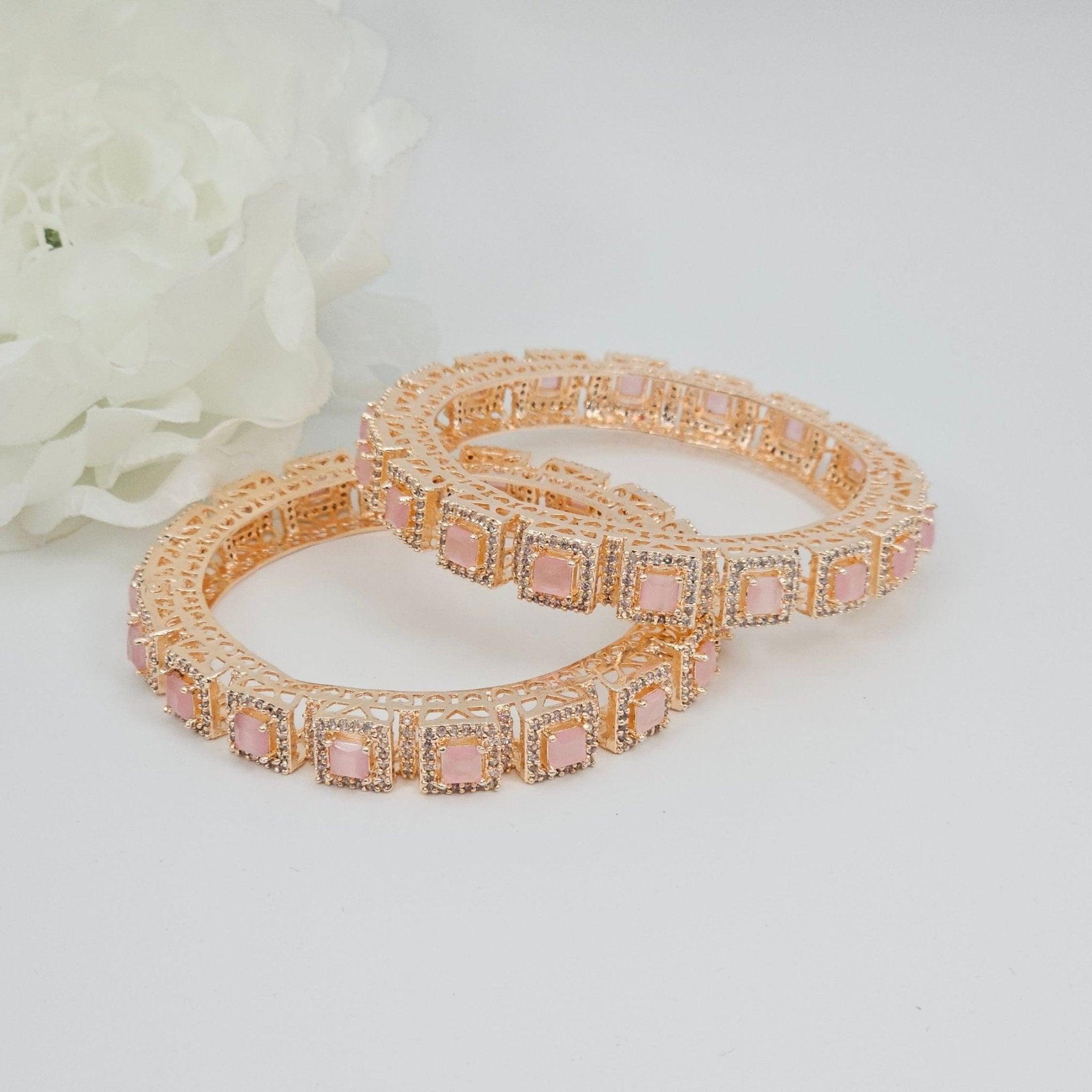 Pair of Pink Rose Gold Bangle Set - Fancy Fab Jewels