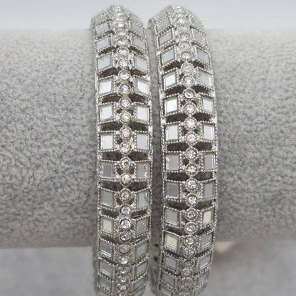 Pair of Silver Mirror Indian Asian Bangle Set - Fancy Fab Jewels