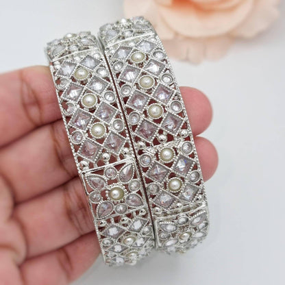 Pair of Silver Polki Bangles - Fancy Fab Jewels