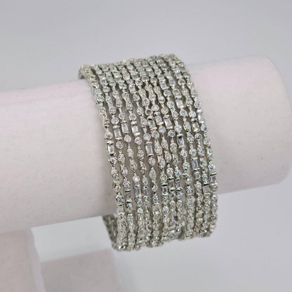 Set of 12  Silver American Diamond Bangle Set - Fancy Fab Jewels