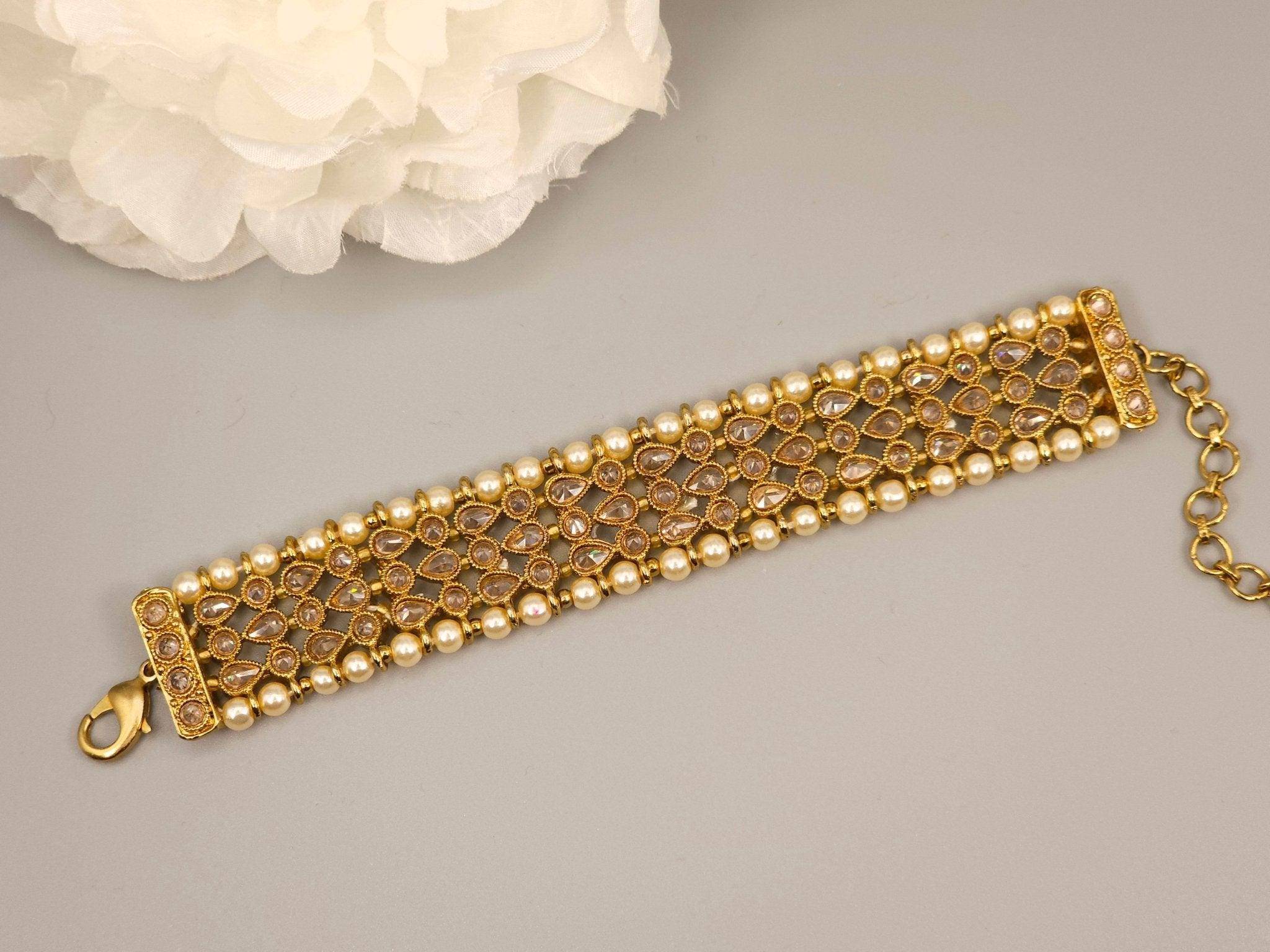 Antique Gold Polki Adjustable Chain Bracelet - Fancy Fab Jewels