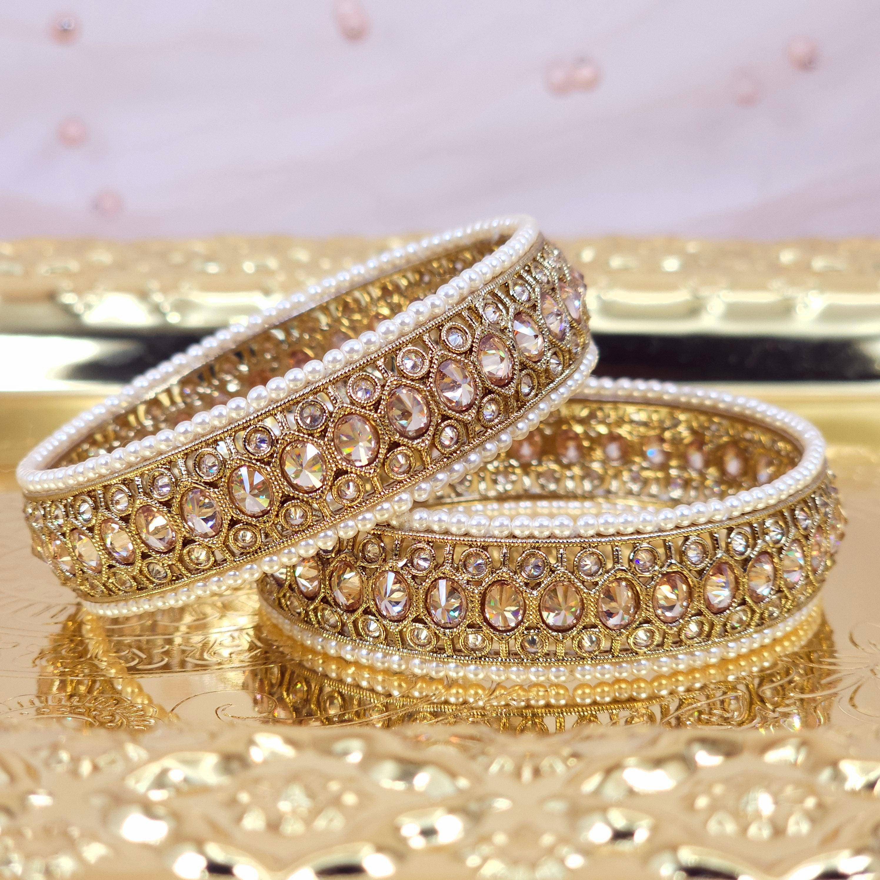 Rose Gold Pair Of 2 CZ Diamond Bangles/ Indian outlets Jewelry/ Pakistani Bridal Bangles/ Indian Wedding Bangles/ American Diamond Baguette Bangles