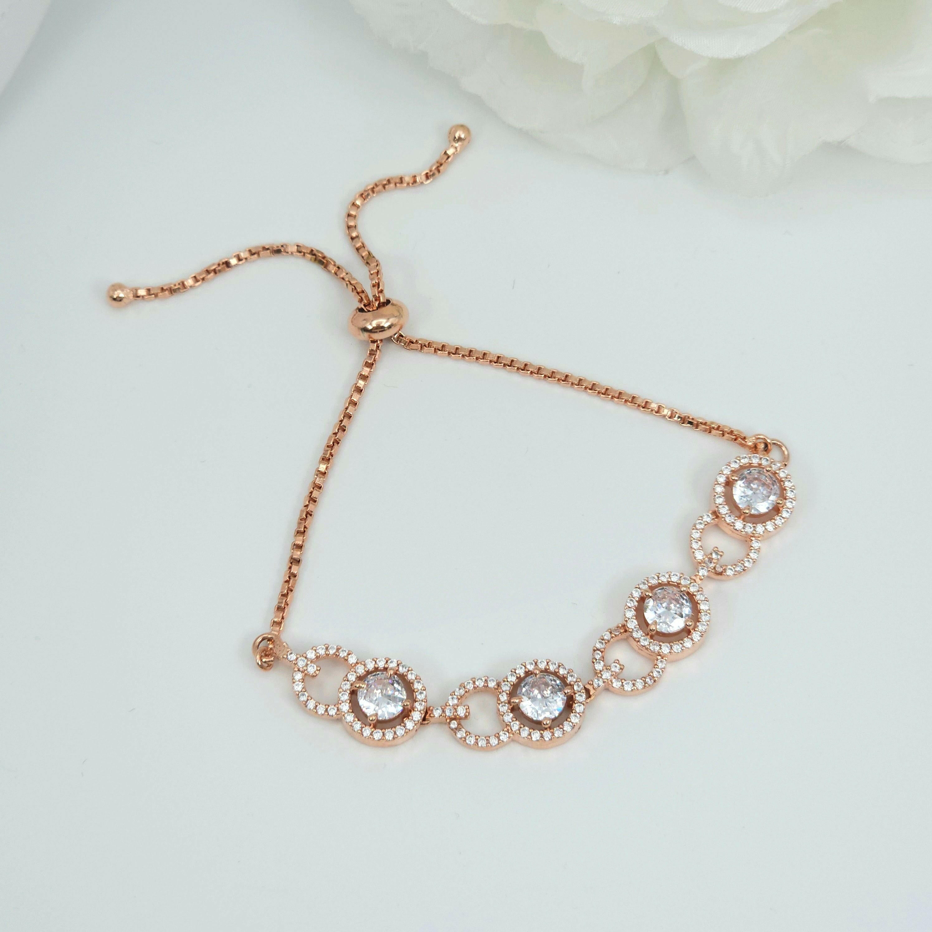 Fancy Fab Jewels Bangles Rose Gold Simple Adjustable Chain AD Bracelet