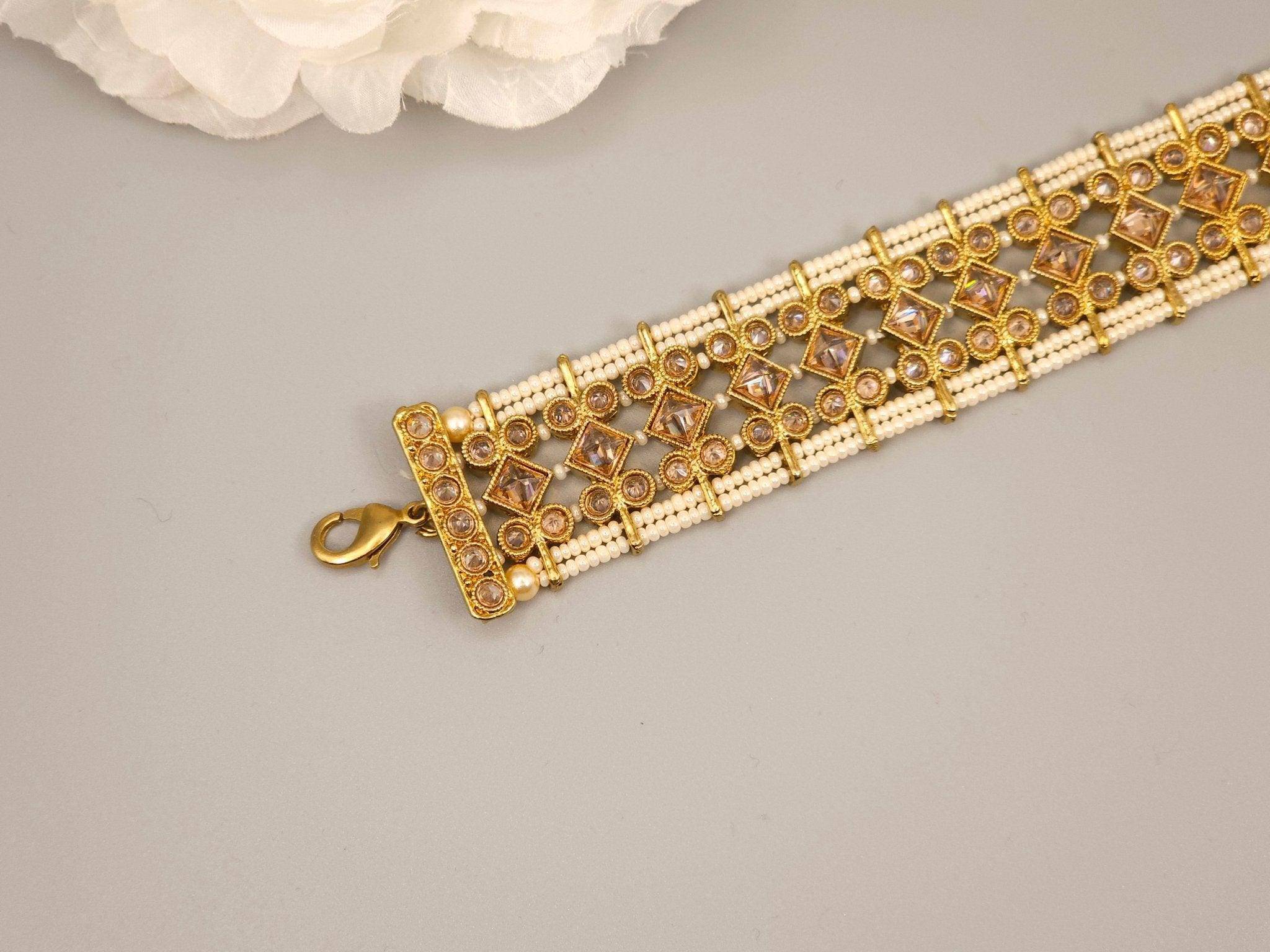 Antique Gold Polki Adjustable Chain Bracelet - Fancy Fab Jewels