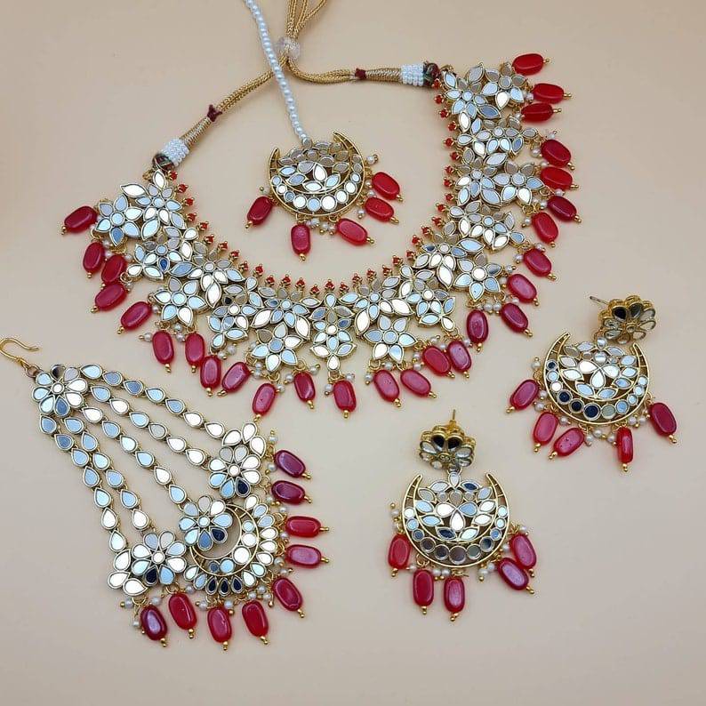 Ansa Mirror Jewellery Set - Deep Red - Fancy Fab Jewels