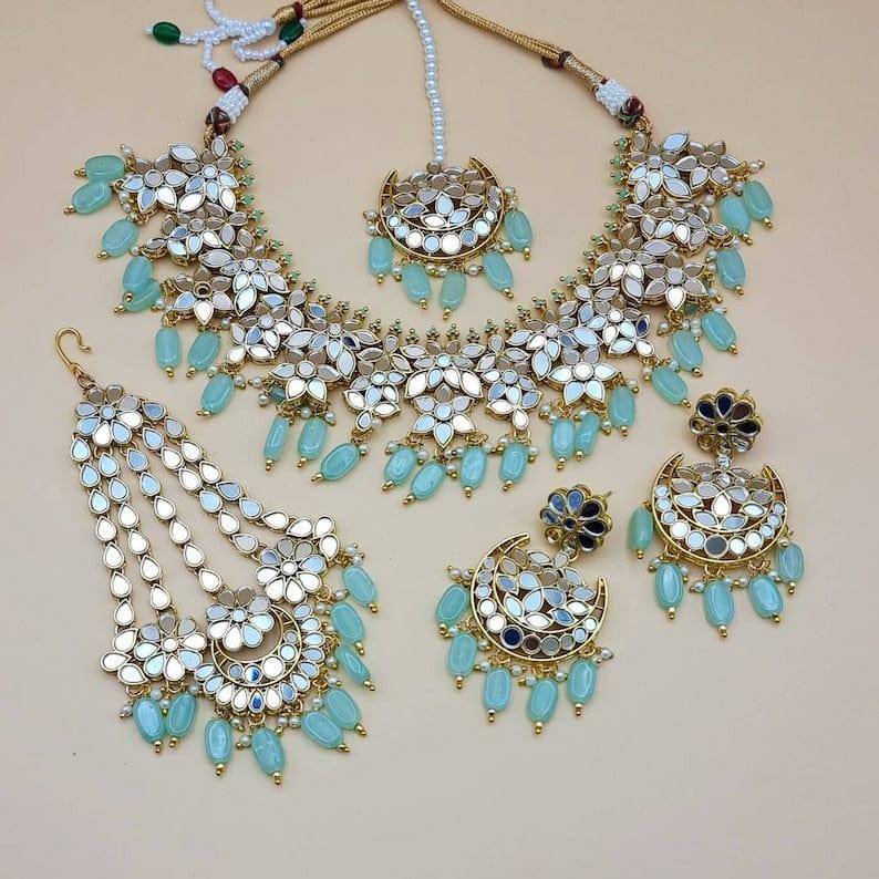 Ansa Mirror Jewellery Set - Mint Green - Fancy Fab Jewels