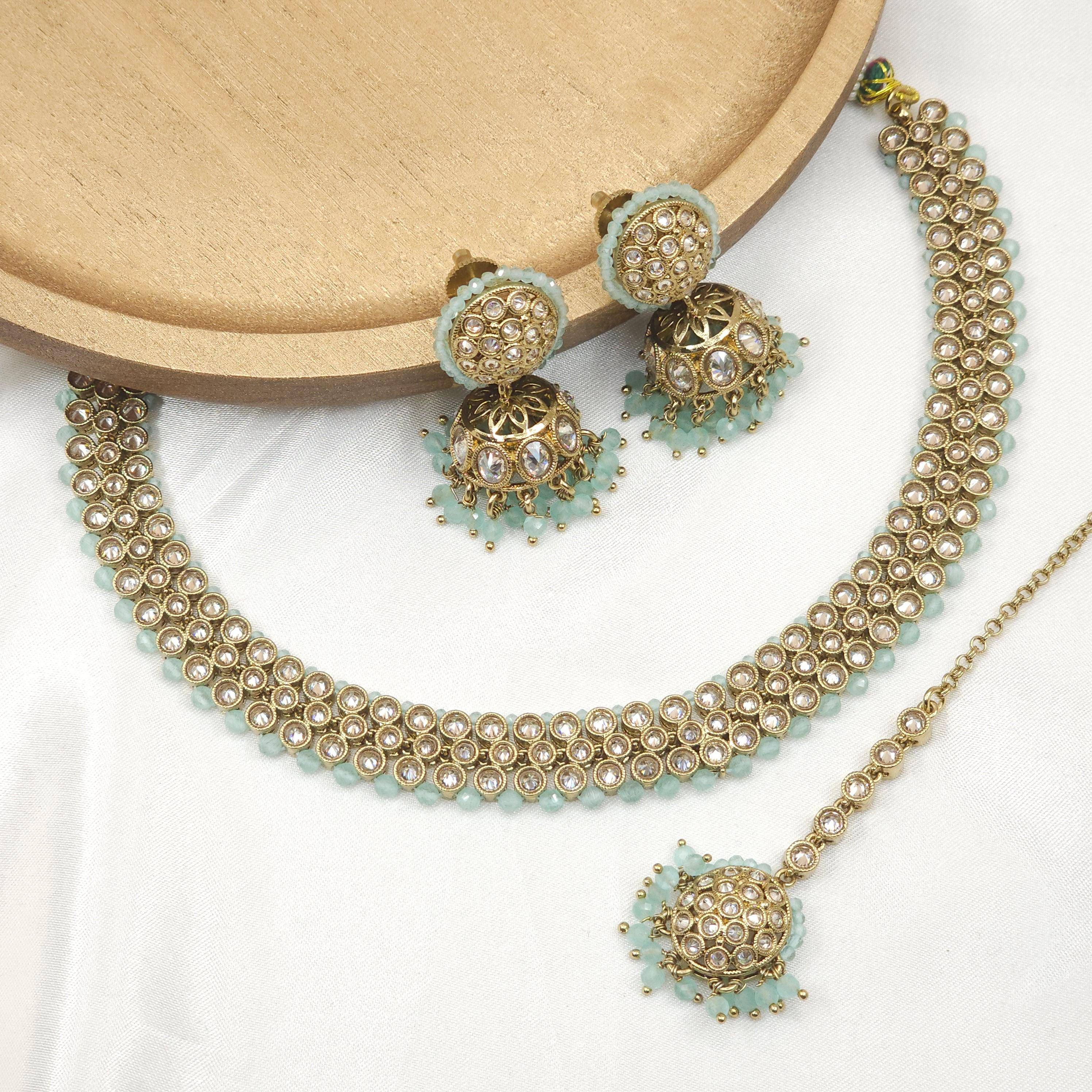 Alia Choker Necklace Set - In Six Colours - Fancy Fab Jewels