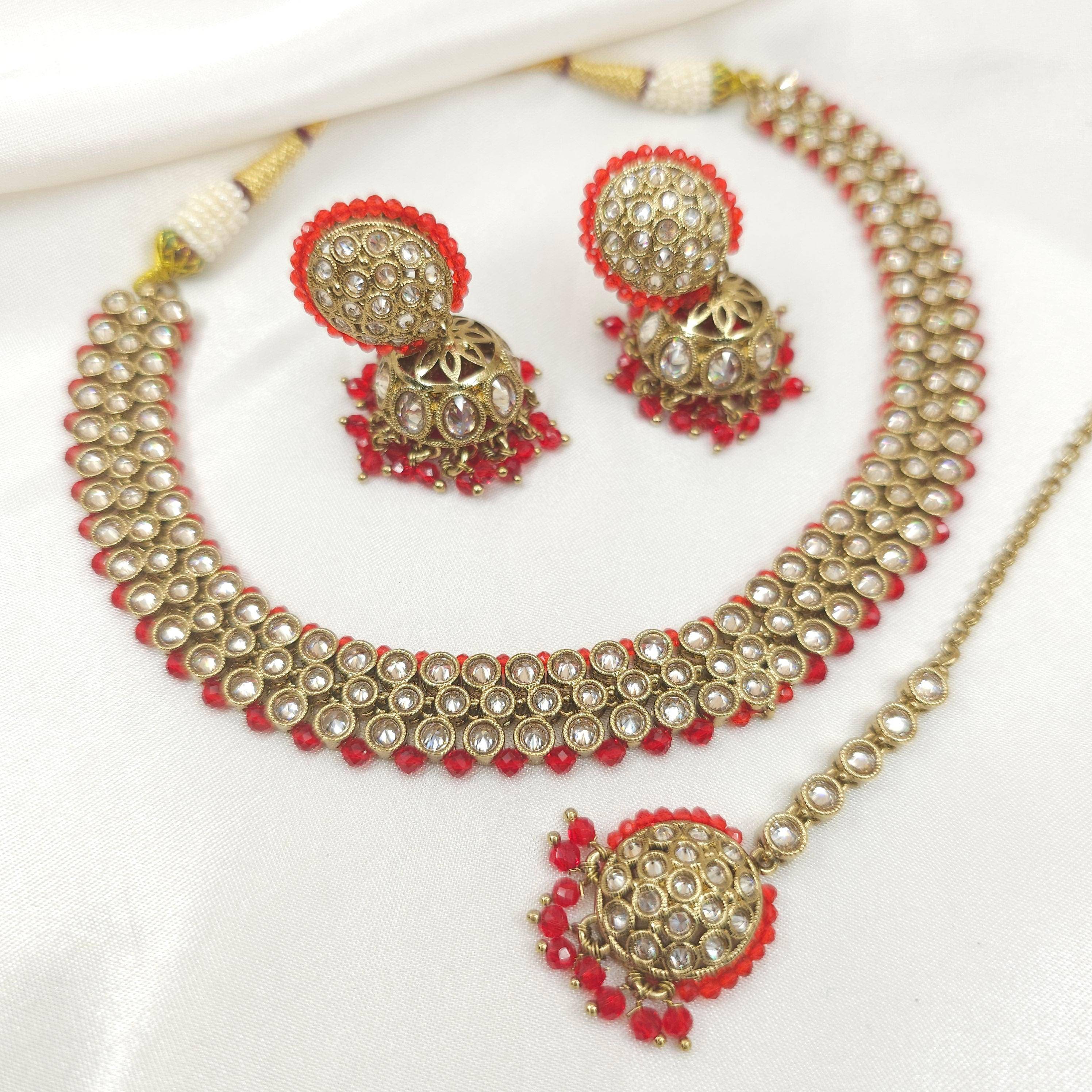 Alia Choker Necklace Set - In Six Colours - Fancy Fab Jewels