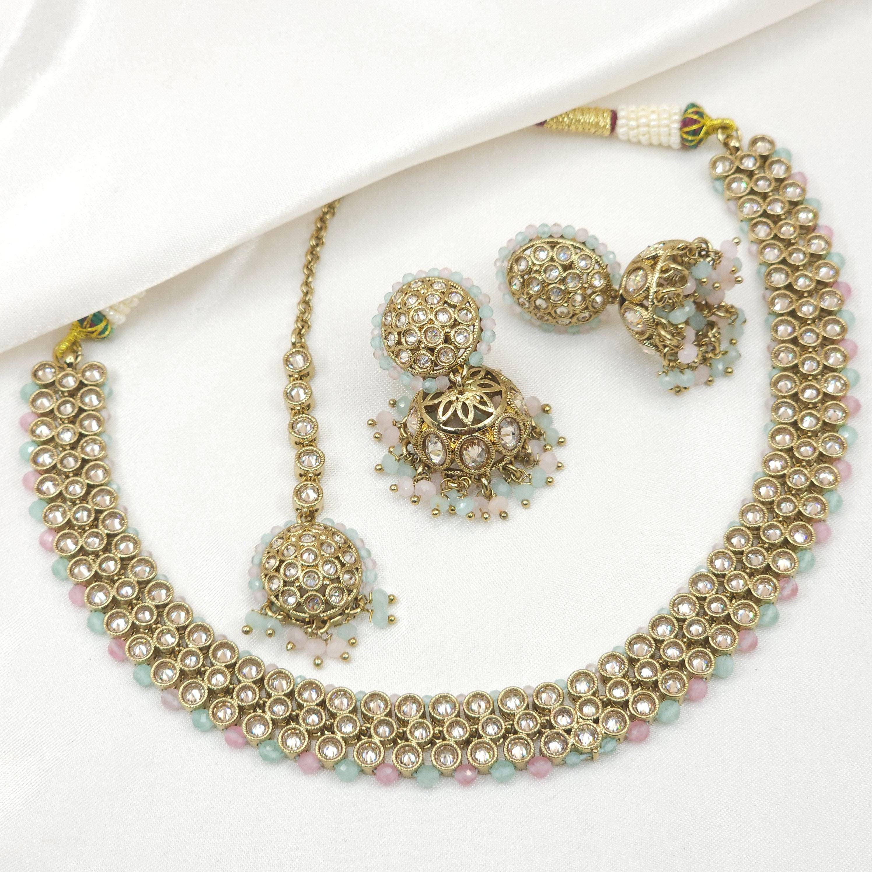 Alia Choker Necklace Set - In Six Colours - Fancy Fab Jewels