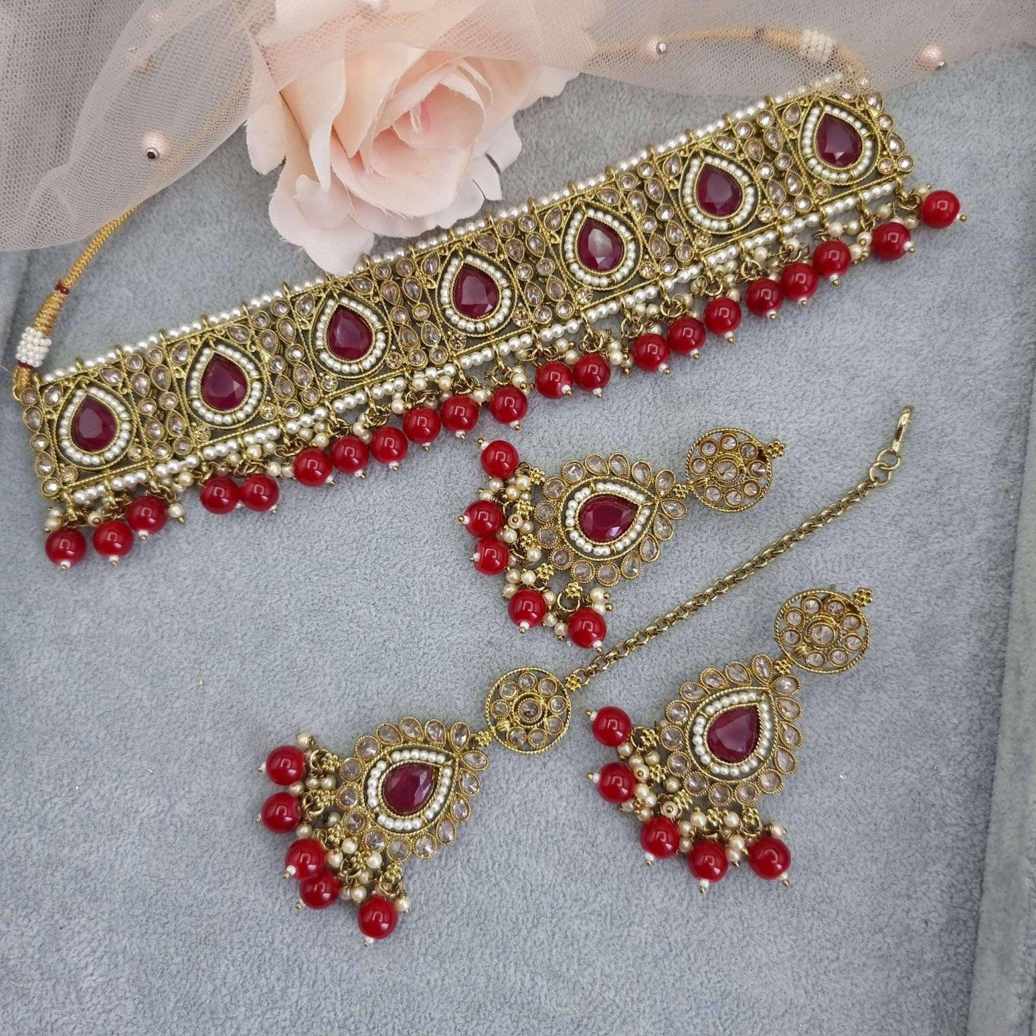 Anaya Red Choker Set - Fancy Fab Jewels