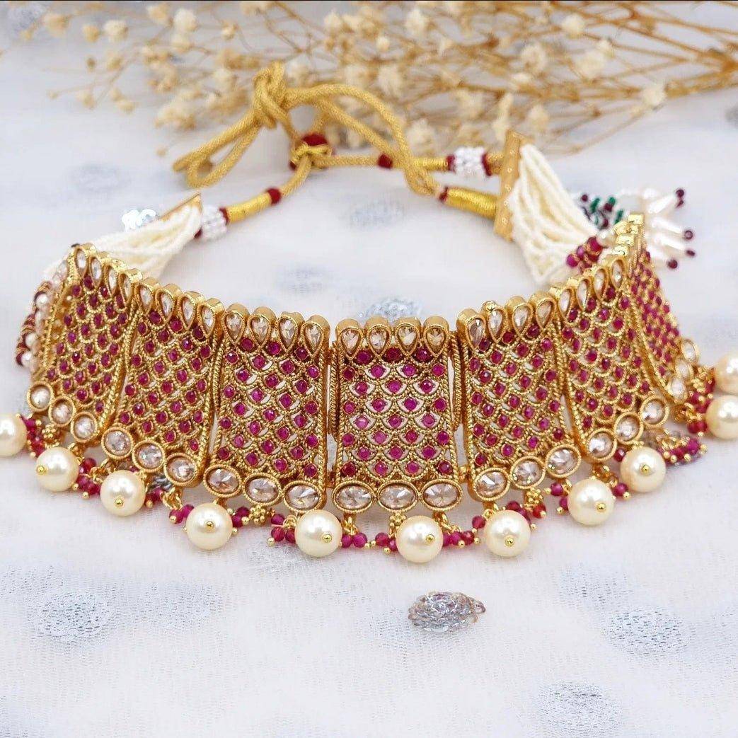 Antique Gold Polki Choker Set - Fancy Fab Jewels