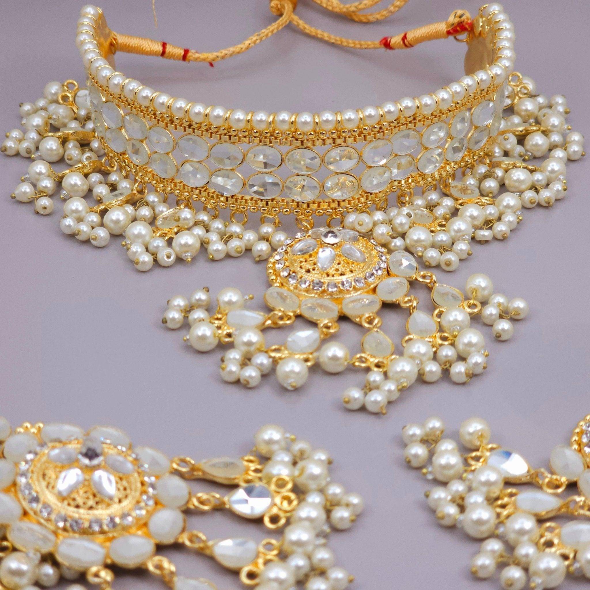 Hoor Faux Kundan Choker Necklace Set - Fancy Fab Jewels