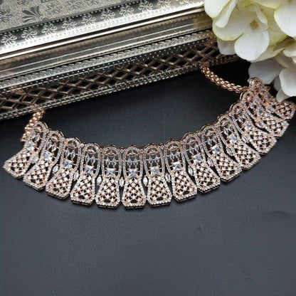 LYLAH Rose Gold American Diamond CZ Choker Necklace - Fancy Fab Jewels